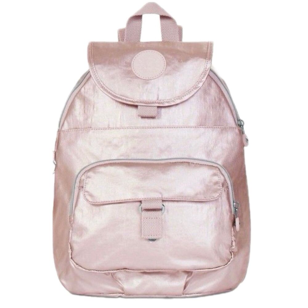 Kipling Metallic Rose Gold Durable Nylon Water Resistant Queenie Small Backpack